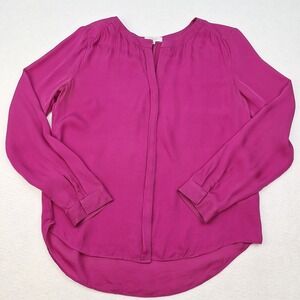 Babaton Blouse Womens Small Magenta 100% Silk Long Sleeve Hidden Button Aritzia